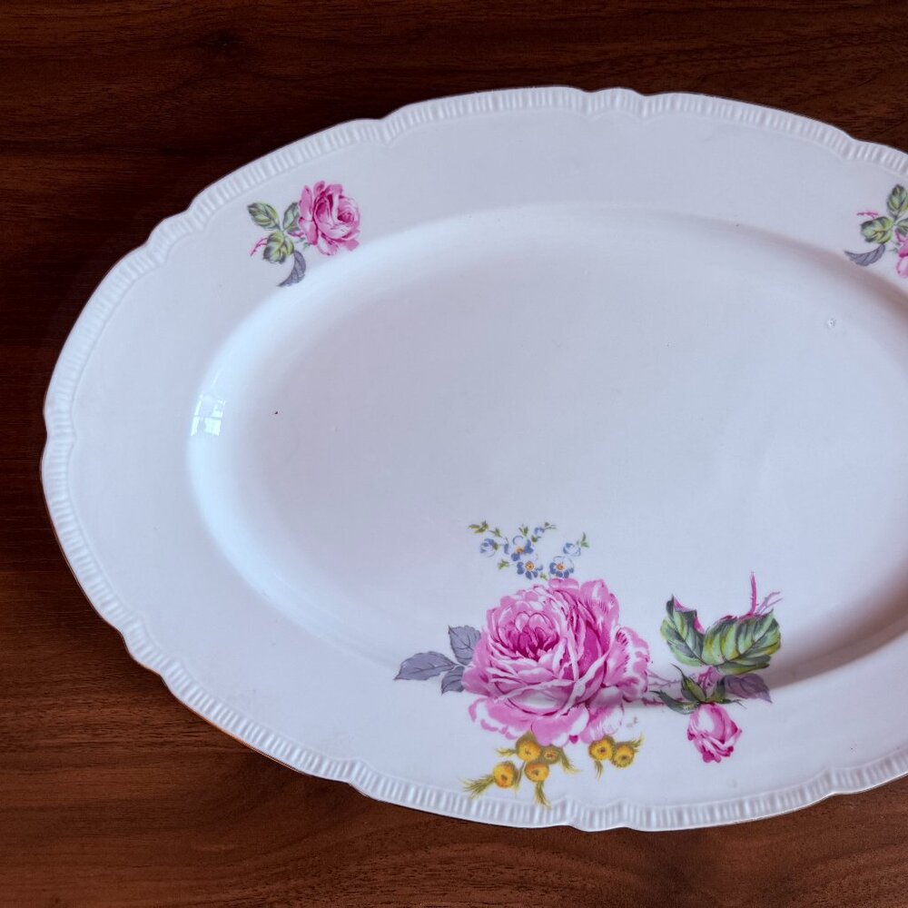 Vintage Bohemian, Made in Czechoslovakia‎ Porcelain Rose Patterned Serving Tray